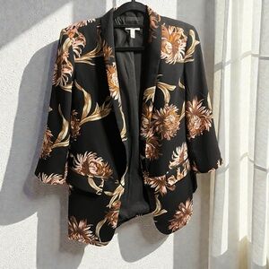 Leith Black Floral Blazer Suit Jacket Cardigan Size Small